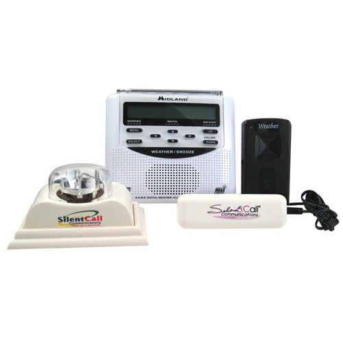 Midland NOAA weather radio with strobe light and bed shaker provides audible, vibration and strobe alerts