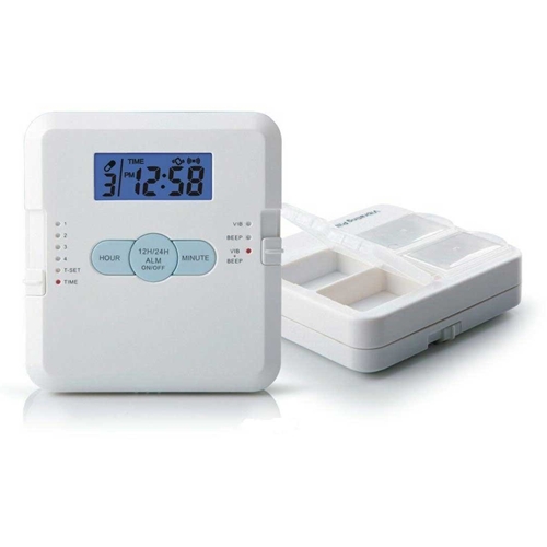 The vibrating pill box has three alarm modes: vibration, beeping, and vibration with beeping Vibrating Pill Box