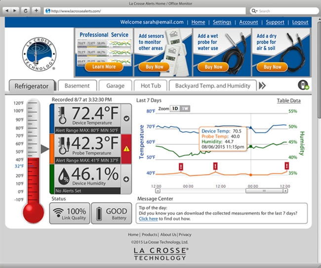Online Temperature and Humidity Wireless Alert System with Wet Probe